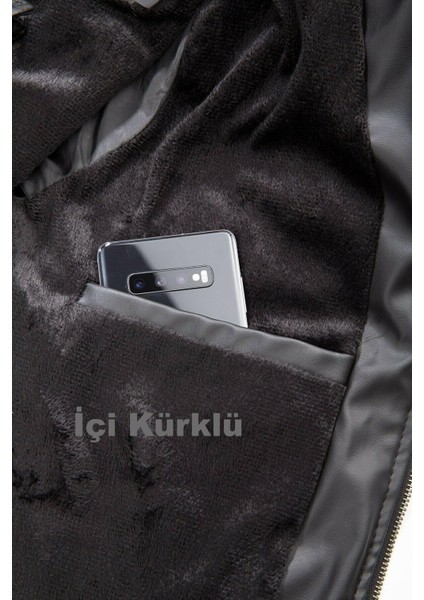 Erkek Siyah Slim Fit Içi Kalın Kürklü Su Itici Şişme Deri Ceket & Mont fırsatları