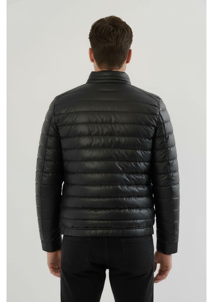 Erkek Siyah Slim Fit Içi Kalın Kürklü Su Itici Şişme Deri Ceket & Mont indirimleri