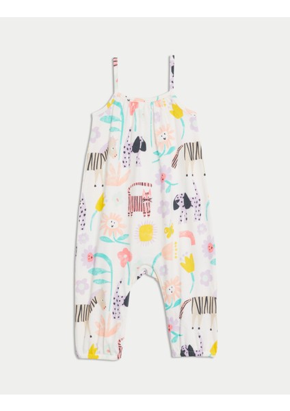 Saf Pamuklu Desenli Askılı Tulum (0-3 Yaş) fırsatları