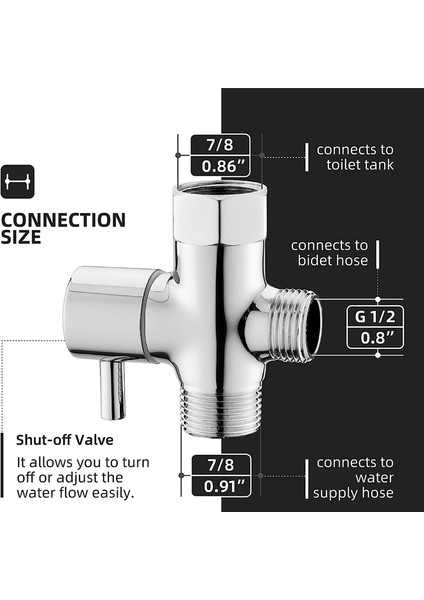 Bide T Adaptörü, Kapama Valflı Pirinç T Adaptörü 3 Yollu Tee Konnektörü 7/8in x 7/8in x G1/2 Tuvalet Için Bide Püskürtücü (Yurt Dışından) fiyatları