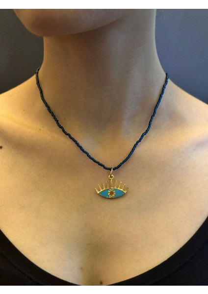 Çelik Göz Uçlu Boncuklu Kadın Kolye 21 cm