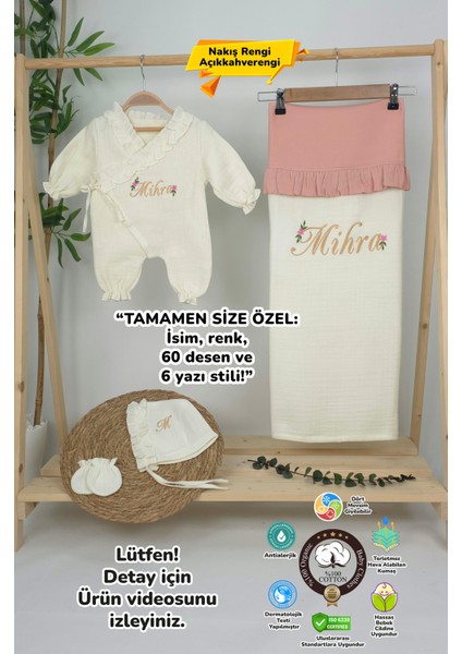 Müslin Yeni Doğan 4katlı Organik %100PAMUK Kişiye Özgü Nakışlı Hastane Çıkış Seti (Papatya Model-11)