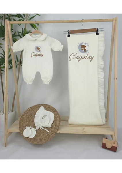 Müslin Yeni Doğan 4katlı Organik %100PAMUK Kişiye Özgü Nakışlı Hastane Çıkış Seti (Ayıcık Model 4) fiyatları