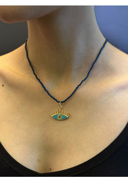 Çelik Göz Uçlu Boncuklu Kadın Kolye 21 cm fırsatları