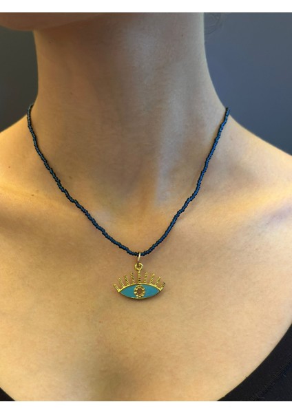 Çelik Göz Uçlu Boncuklu Kadın Kolye 21 cm indirimleri