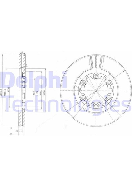 Delphı BG3809 - Ön Fren Dısk Havalı 273.7MM Ranger 4×4 98 06 Mazda B2500 98 06 4×4