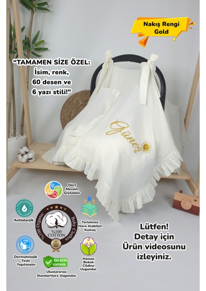 Müslin Yeni Doğan 4katlı Organik %100PAMUK Kişiye Özgü Nakışlı Hastane Çıkış Seti-Güneş Model-1