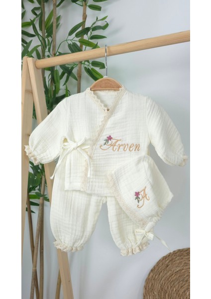 Müslin Yeni Doğan 4katlı Organik %100PAMUK Kişiye Özgü Nakışlı Hastane Çıkış Seti-Papatya fırsatları