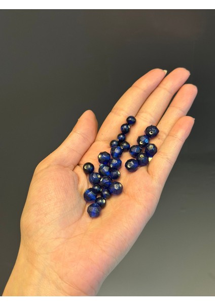 25 Adet 2 Farklı Boy Lacivert Cam Delikli Boncuk 1 cm 0,60 cm