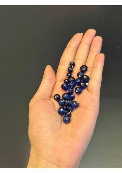 25 Adet 2 Farklı Boy Lacivert Cam Delikli Boncuk 1 cm 0,60 cm modelleri