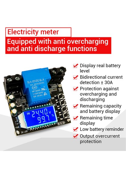 ZK-J30 Coulomb Metre Ekran Pil Testi Lityum Pil Koruması Çift Yönlü Akım 30A (Yurt Dışından) modelleri