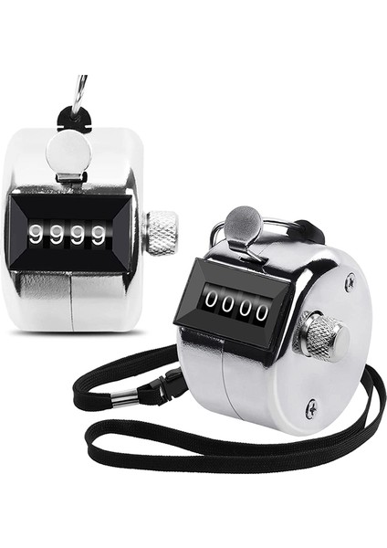 2 Paket Metal El Sayacı Dört Haneli Sayacı, Kordon Gümüş Sayacı ile Tıklama Sayacı El Tipi Tıklama Sayacı (Yurt Dışından)