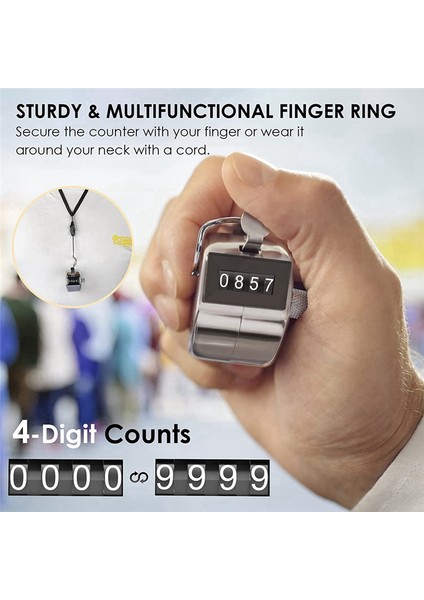 2 Paket Metal El Sayacı Dört Haneli Sayacı, Kordon Gümüş Sayacı ile Tıklama Sayacı El Tipi Tıklama Sayacı (Yurt Dışından) modelleri