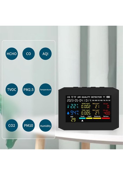 Hava Kalitesi Monitörü Iç Mekan, Saat Tarihi Ekran ve Çalar Saati ile Hava Kalitesi Dedektörü, Co2 Monitör Siyah (Yurt Dışından) fiyatları