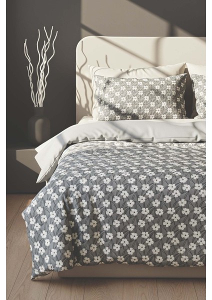 Henna Gri Çift Kişilik Nevresim Takımı Pamuklu