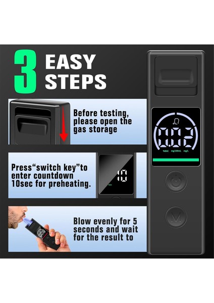 Breathalyzer, Alkol Için Doğruluk Breathalzers, 3 Renkli Ekran LCD Dijital Ekranlı Taşınabilir Alkol Test Cihazı (Yurt Dışından) modelleri