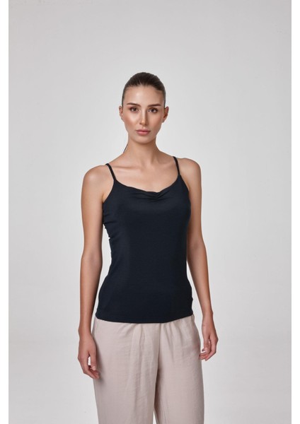 Kadın Lacivert Ince Askılı Modal Drapeli Atlet C5T0N5O2