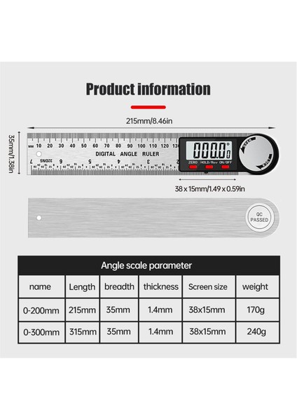 Dijital Ekran Açısı Cetveli, 2 Arada Hassas Cetvel ve Dijital Açı Bulucu Önleyici, (Paslanmaz ÇELIK-300MM) (Yurt Dışından) modelleri