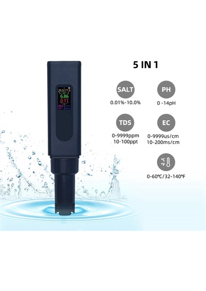 5&#39;teki Tuzluluk Dijital Test Cihazı, Şarj Edilebilir Çok Fonksiyonlu Yüksek Doğruluk Su Sıcaklığı ℃/℉/ph/tuzluluk/tds/ec Sadece (Yurt Dışından) fiyatları