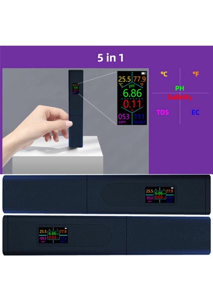 5&#39;teki Tuzluluk Dijital Test Cihazı, Şarj Edilebilir Çok Fonksiyonlu Yüksek Doğruluk Su Sıcaklığı ℃/℉/ph/tuzluluk/tds/ec Sadece (Yurt Dışından) modelleri