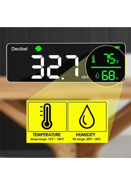3&#39;ü Desibel Metre Ses Seviyesi Okuyucu + Nem ve Sıcaklık. Duvara Monte Edilmiş Sınıf Gürültü Ölçer, Spl &amp; Db Metre (Yurt Dışından) fiyatları