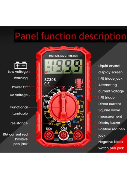 SZ308 Dijital Multimetre Voltaj Direnç Ölçer Ac/dc Akım Sayaç Elektrikçi LCD Arka Işığı Ohm Kare Dalga Testi B (Yurt Dışından) fiyatları