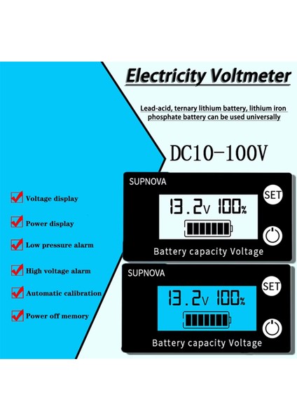 Pil Kapasite Göstergesi Dc 8V-100V Kurşun Asit Lityum Lifepo4 Araç Motosiklet Voltmetre Voltaj Göstergesi 12V 24V 48V 72V A (Yurt Dışından) fiyatları