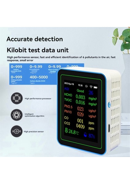 Tuya Wifi 12 In 1 Hava Kalitesi Monitörü Çok Fonksiyonlu Pm2.5 Aqı PM1O Hcho Tvoc Co Co2 Ekranlı Hava Dedektörü Siyah (Yurt Dışından)