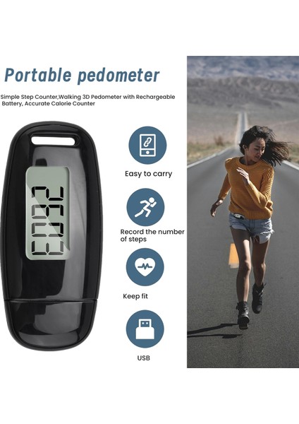 Basit Adım Sayacı, Şarj Edilebilir Pil ile 3D Pedometre Yürümek, Doğru Kalori Sayacı (Yurt Dışından) fırsatları