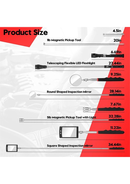 Teleskoping Manyetik Toplama Alet Seti, Genişletilebilir Denetimmirror Led&#39;i Gözlemleme Aracı Kontrol Etmek Için Aydınlatılmış Küçük (Yurt Dışından) fırsatları