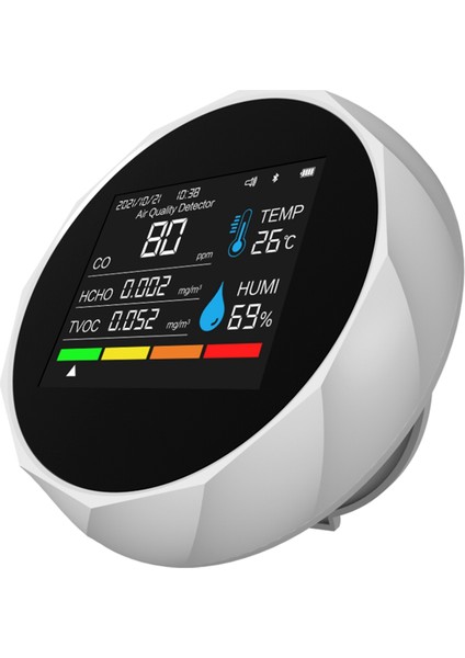 Kablosuz Hava Kalitesi Dedektörü 5 In 1 Tvoc Co Hcho Sıcaklık Nem Dedektörü Ev Masası Hava Kalitesi Monitör, Beyaz (Yurt Dışından)