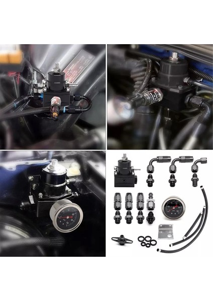 Ayarlanabilir Yakıt Basıncı Regülatör Kiti Yağı 0-100PSI Gauge -6AN Siyah (Yurt Dışından)