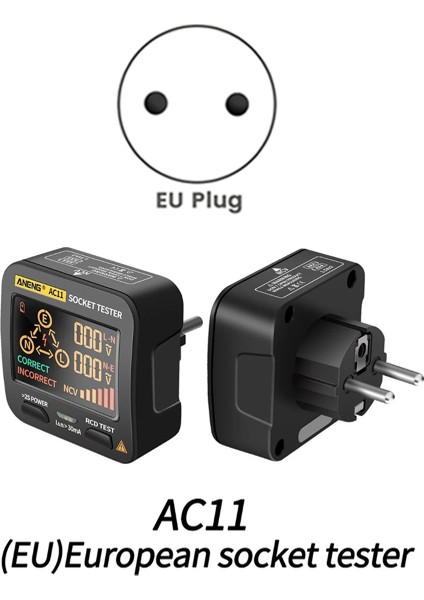 Aneng AC11 Dijital Akıllı Soket Test Cihazı Voltaj Testi Dedektörü Toprak Nötr Faz Kontrolü Rcd Ncv Testi Eu-Plug (Yurt Dışından) modelleri