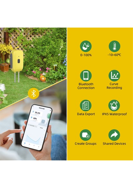Bluetooth Toprak Test Cihazı Sıcaklık Nem Testi Ölçüm Müdürü Saksı Bitki Nemi Ölçüm Enstrüman Uygulama Kontrolü (Yurt Dışından)