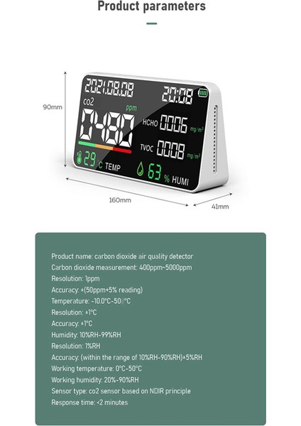 Hava Kalitesi Monitörü Hcho Tvoc Pm2.5 Pm1.0 Co 2 Sıcaklık Nemi ve Zaman Ekranı ile Hava Kalitesi Monitörü (Yurt Dışından) fiyatları