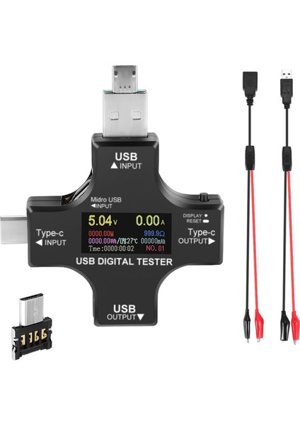 USB C Test Cihazı, 2&#39;den 1 Tip C USB Test Cihazı Renk Ekran IPS Dijital Multimetre, Voltaj, Akım, Güç, Direnç, Sıcaklık, Klip Kablosu Desteği Pd2.0/pd3.0, Qc2.0 (Yurt Dışından) modelleri