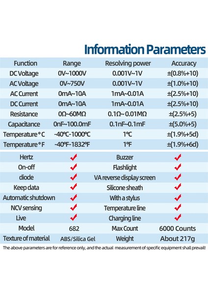 Aneng 682 Akıllı Profesyonel Multimetre Ac/dc Ammetre Voltaj Test Cihazı Şarj Edilebilir Elektrikli Ohm Diyot Test Cihazı Siyah (Yurt Dışından) fırsatları