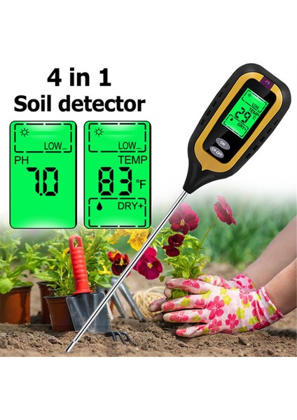 4 Arada 1 LCD Dijital Toprak Nem Ölçer Ph Metre Sıcaklık Sıcaklık Güneş Işığı Nem Test Cihazı Bahçe Çiftliği Bitki Bakım Aracı (Yurt Dışından) fırsatları