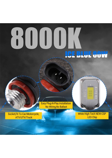 Süper Parlak H8 H9 H11 LED Far Ampul Kiti Yüksek/düşük Işın Işık 8000LM 8000K Buz Mavisi 80W (Yurt Dışından) indirimleri