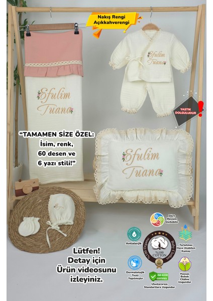 Müslin Yeni Doğan 4katlı Organik %100PAMUK Kişiye Özgü Nakışlı Hastane Çıkış Seti (Papatya Model-6)