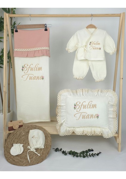 Müslin Yeni Doğan 4katlı Organik %100PAMUK Kişiye Özgü Nakışlı Hastane Çıkış Seti (Papatya Model-6) fiyatları