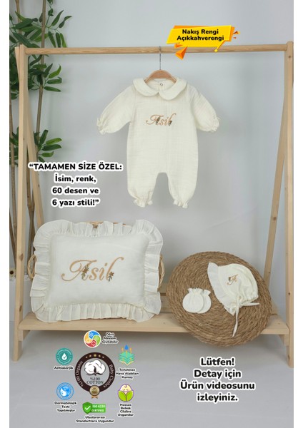 Müslin Yeni Doğan 4katlı Organik %100PAMUK Kişiye Özgü Nakışlı Hastane Çıkış Seti (Papatya Model-3) fırsatları