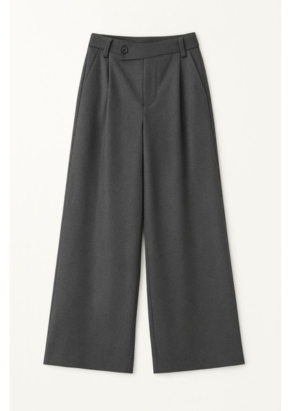 4759 Kadın Çapraz Bel Dökümlü Bol Paça Palazzo Pantolon Antrasit
