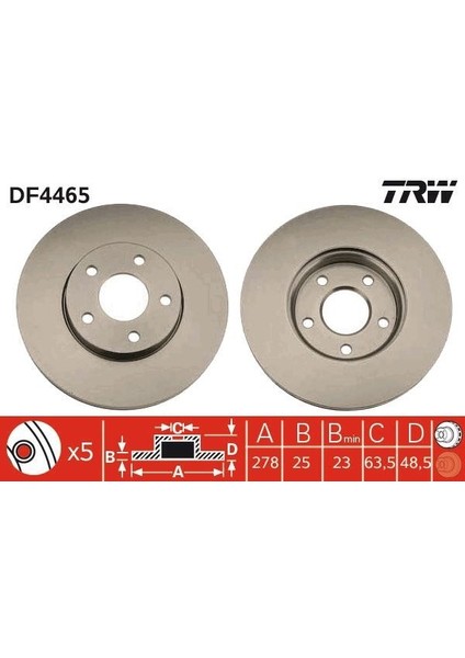 DF4465 - On Fren Aynası Dısk Focus Iıı 11 Focus Iı 04 11 C Max 03 07 Volvo C30 06 12 C70 Iı 06 13 S40 Iı 04 12 V50 05 12 278×25X5DLXHVLI