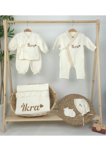 Müslin Yeni Doğan 4katlı Organik %100PAMUK Kişiye Özgü Nakışlı Hastane Çıkış Seti (Kalpli Model-6) fiyatları