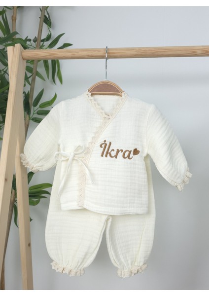 Müslin Yeni Doğan 4katlı Organik %100PAMUK Kişiye Özgü Nakışlı Hastane Çıkış Seti (Kalpli Model-6) modelleri