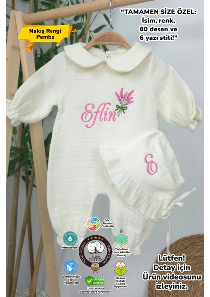 Müslin Yeni Doğan 4katlı Organik %100PAMUK Kişiye Özgü Nakışlı Hastane Çıkış Seti (Lavanta Modeli)