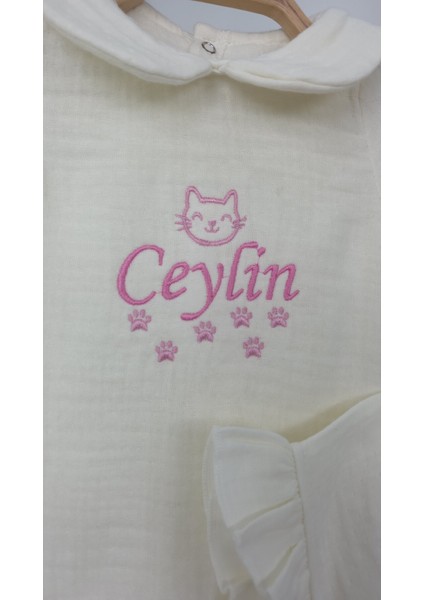 Müslin Yeni Doğan 4katlı Organik %100PAMUK Kişiye Özgü Nakışlı Hastane Çıkış Seti (Kedi Patisi) modelleri