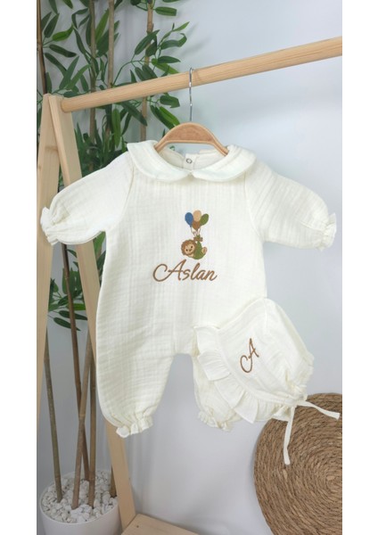Müslin Yeni Doğan 4katlı Organik %100PAMUK Kişiye Özgü Nakışlı Hastane Çıkış Seti-Aslan Model modelleri