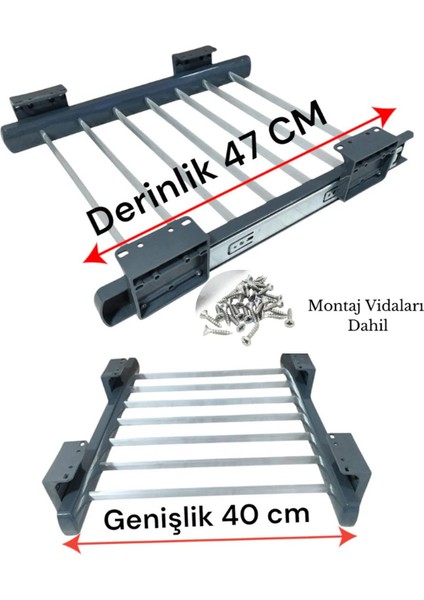 Dolap Içi Teleskopik Raylı Pantolon ve Şal Askılığı – 40X47 cm – Antrasit Renk – Üst Rafa Montajlı – 7 Askılı – 15 kg Taşıma Kapasitesi
